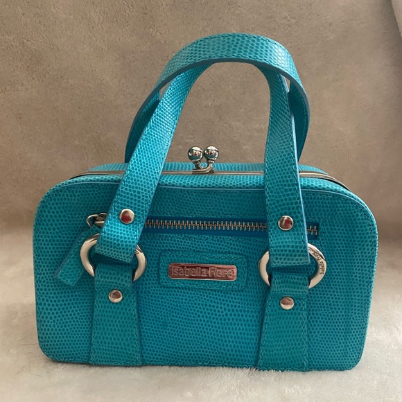 Vintage Isabella Fiore Rectangle Handbag Turquoise Green Silver Clasp Closure - Picture 2 of 12